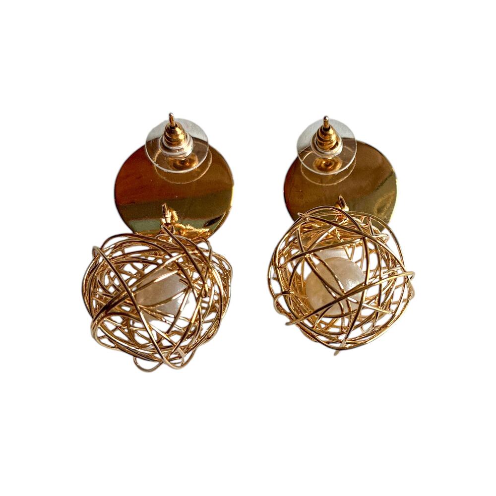 Total Brand 360 Gold Wire‎ Ball Drop Earrings Pearl Geometric Stud
